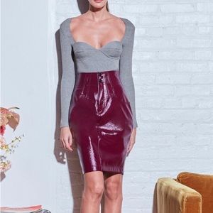NWT Fleur du Mal sculpted vegan burgundy leather skirt